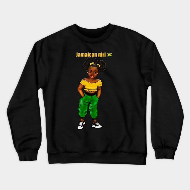 Jamaican girl 3 with colours of Jamaican flag in black green and gold inside a heart shape Crewneck Sweatshirt by Artonmytee